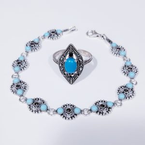 Set inel+bratara de argint 925 turquoise 23