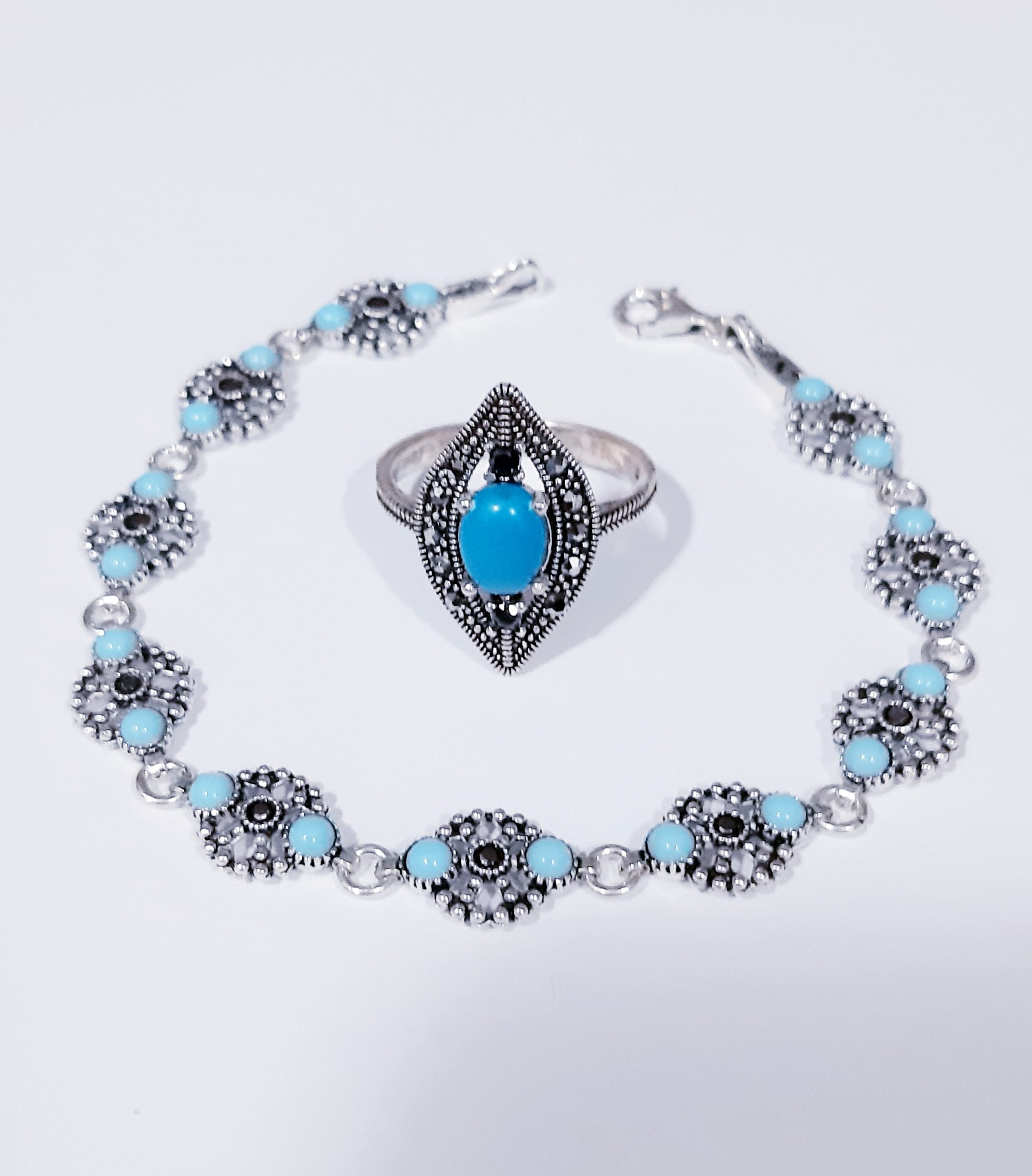Set inel+bratara de argint 925 turquoise 23