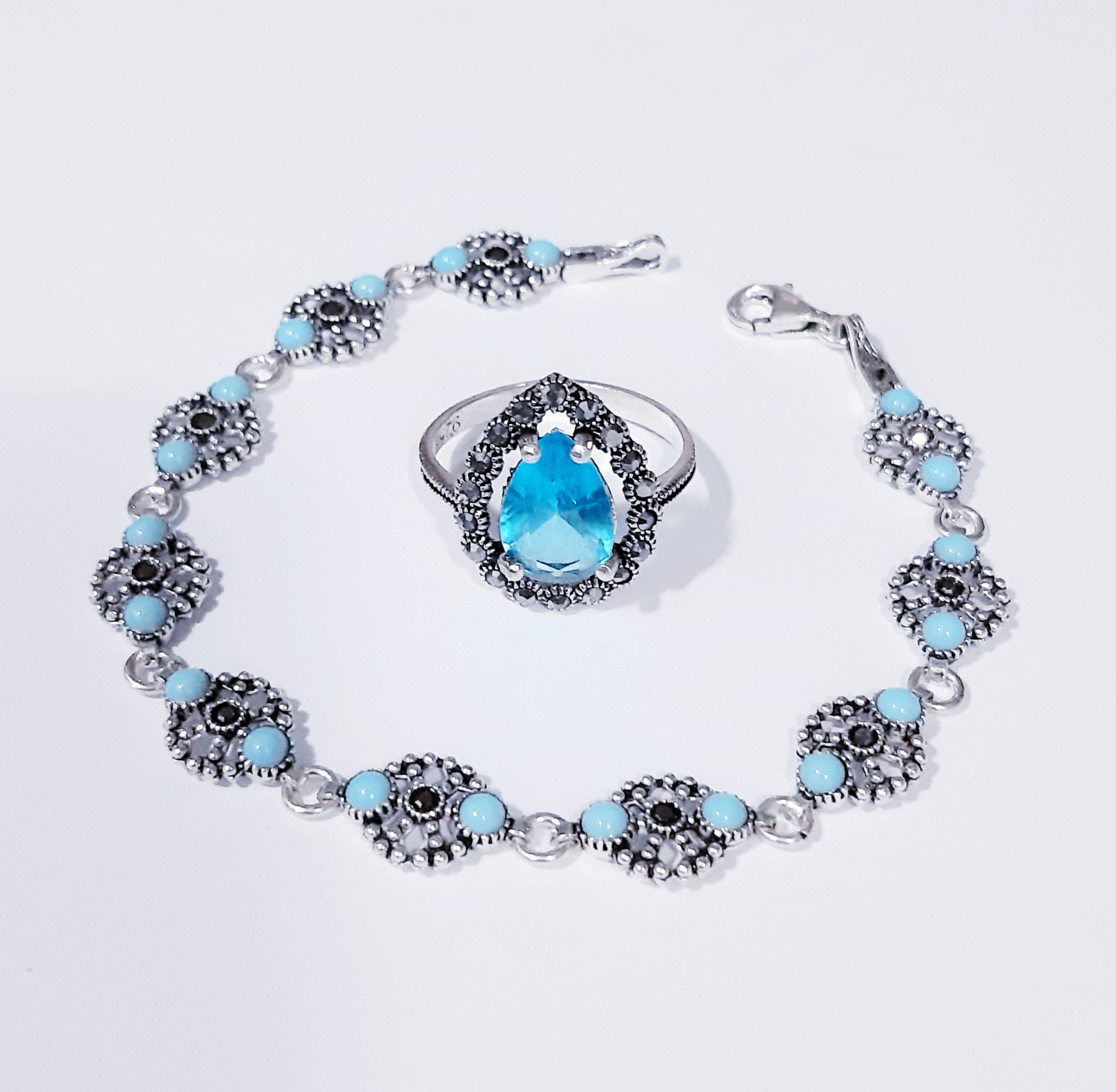 Set inel+bratara de argint 925 turquoise 24