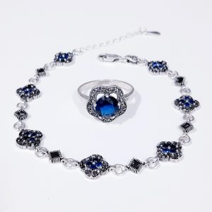 Set inel+bratara de argint 925 albastru 39