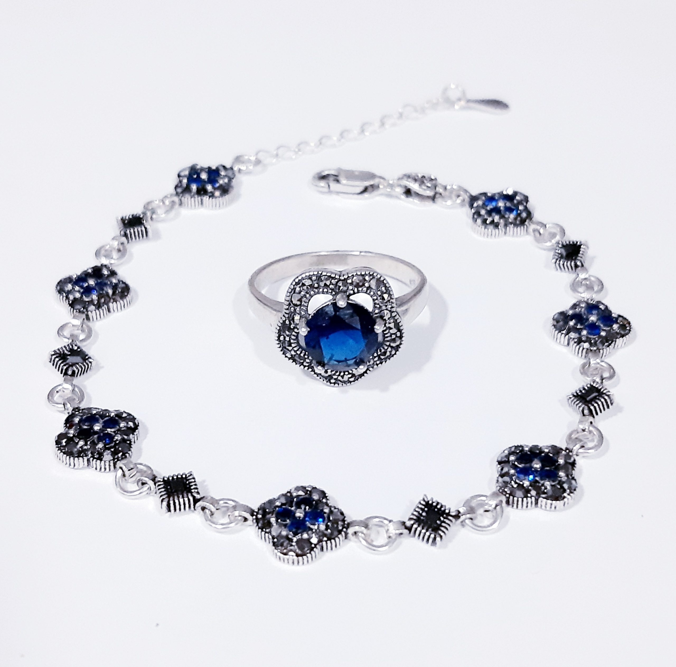Set inel+bratara de argint 925 albastru 39